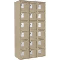 Clean Line Lockerette, 6 -tier, Bank of 3, 36" x 18" x 72", Steel, Beige, Rivet (Assembled) Action Paper
