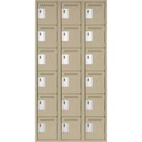Clean Line Lockerette, 6 -tier, Bank of 3, 36" x 18" x 72", Steel, Beige, Rivet (Assembled) Action Paper