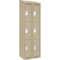 Clean Line Lockers, 3 -tier, Bank of 2, 24" x 18" x 78", Steel, Beige, Rivet (Assembled) Action Paper