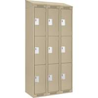 Clean Line Lockers, 3 -tier, Bank of 3, 36" x 18" x 78", Steel, Beige, Rivet (Assembled) Action Paper