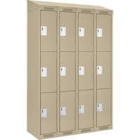 Clean Line Lockers, 3 -tier, Bank of 4, 48" x 18" x 78", Steel, Beige, Rivet (Assembled) Action Paper