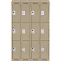 Clean Line Lockers, 3 -tier, Bank of 4, 48" x 18" x 78", Steel, Beige, Rivet (Assembled) Action Paper