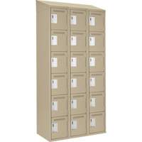 Clean Line Lockerette, 6 -tier, Bank of 3, 36" x 18" x 78", Steel, Beige, Rivet (Assembled) Action Paper