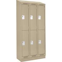 Clean Line Lockers, 2 -tier, Bank of 3, 36" x 18" x 82", Steel, Beige, Rivet (Assembled) Action Paper