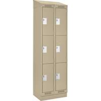 Clean Line Lockers, 3 -tier, Bank of 2, 24" x 18" x 82", Steel, Beige, Rivet (Assembled) Action Paper