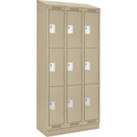 Clean Line Lockers, 3 -tier, Bank of 3, 36" x 18" x 82", Steel, Beige, Rivet (Assembled) Action Paper