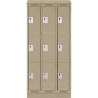 Clean Line Lockers, 3 -tier, Bank of 3, 36" x 18" x 82", Steel, Beige, Rivet (Assembled) Action Paper