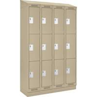 Clean Line Lockers, 3 -tier, Bank of 4, 48" x 18" x 82", Steel, Beige, Rivet (Assembled) Action Paper