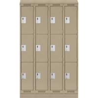Clean Line Lockers, 3 -tier, Bank of 4, 48" x 18" x 82", Steel, Beige, Rivet (Assembled) Action Paper