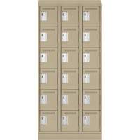 Clean Line Lockerette , 6 -tier, Bank of 3, 36" x 18" x 82", Steel, Beige, Rivet (Assembled) Action Paper