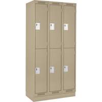 Clean Line Lockers, 2 -tier, Bank of 3, 36" x 18" x 76", Steel, Beige, Rivet (Assembled) Action Paper