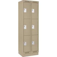 Clean Line Lockers, 3 -tier, Bank of 2, 24" x 18" x 76", Steel, Beige, Rivet (Assembled) Action Paper