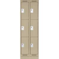 Clean Line Lockers, 3 -tier, Bank of 2, 24" x 18" x 76", Steel, Beige, Rivet (Assembled) Action Paper