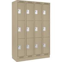 Clean Line Lockers, 3 -tier, Bank of 4, 48" x 18" x 76", Steel, Beige, Rivet (Assembled) Action Paper