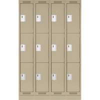 Clean Line Lockers, 3 -tier, Bank of 4, 48" x 18" x 76", Steel, Beige, Rivet (Assembled) Action Paper