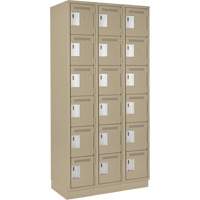 Clean Line Lockerette, 6 -tier, Bank of 3, 36" x 18" x 76", Steel, Beige, Rivet (Assembled) Action Paper