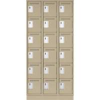 Clean Line Lockerette, 6 -tier, Bank of 3, 36" x 18" x 76", Steel, Beige, Rivet (Assembled) Action Paper