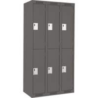 Clean Line Lockers, 2 -tier, Bank of 3, 36" x 18" x 72", Steel, Charcoal, Rivet (Assembled) Action Paper