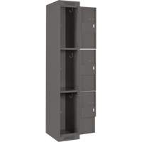 Clean Line Lockers, 3 -tier, Bank of 4, 48" x 18" x 72", Steel, Charcoal, Rivet (Assembled) Action Paper
