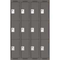 Clean Line Lockers, 3 -tier, Bank of 4, 48" x 18" x 72", Steel, Charcoal, Rivet (Assembled) Action Paper