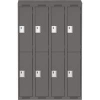 Clean Line Lockers, 2 -tier, Bank of 4, 48" x 18" x 78", Steel, Charcoal, Rivet (Assembled) Action Paper