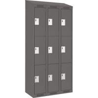 Clean Line Lockers, 3 -tier, Bank of 3, 36" x 18" x 78", Steel, Charcoal, Rivet (Assembled) Action Paper