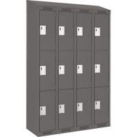 Clean Line Lockers, 3 -tier, Bank of 4, 48" x 18" x 78", Steel, Charcoal, Rivet (Assembled) Action Paper