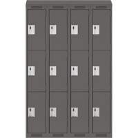 Clean Line Lockers, 3 -tier, Bank of 4, 48" x 18" x 78", Steel, Charcoal, Rivet (Assembled) Action Paper