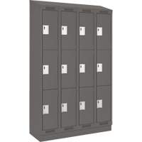Clean Line Lockers, 3 -tier, Bank of 4, 48" x 18" x 82", Steel, Charcoal, Rivet (Assembled) Action Paper