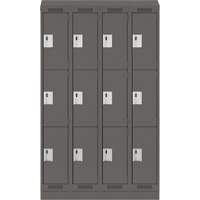 Clean Line Lockers, 3 -tier, Bank of 4, 48" x 18" x 82", Steel, Charcoal, Rivet (Assembled) Action Paper
