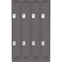 Clean Line Lockers, 2 -tier, Bank of 4, 48" x 18" x 76", Steel, Charcoal, Rivet (Assembled) Action Paper