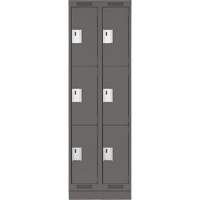 Clean Line Lockers, 3 -tier, Bank of 2, 24" x 18" x 76", Steel, Charcoal, Rivet (Assembled) Action Paper