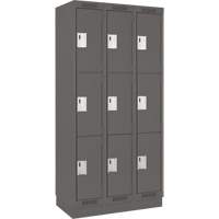 Clean Line Lockers, 3 -tier, Bank of 3, 36" x 18" x 76", Steel, Charcoal, Rivet (Assembled) Action Paper