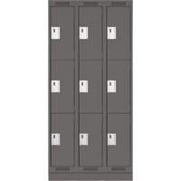 Clean Line Lockers, 3 -tier, Bank of 3, 36" x 18" x 76", Steel, Charcoal, Rivet (Assembled) Action Paper