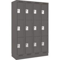 Clean Line Lockers, 3 -tier, Bank of 4, 48" x 18" x 76", Steel, Charcoal, Rivet (Assembled) Action Paper