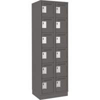 Clean Line Lockerette, 6 -tier, Bank of 2, 24" x 18" x 76", Steel, Charcoal, Rivet (Assembled) Action Paper