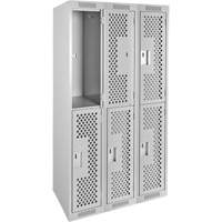 Clean Line Lockers, 2 -tier, Bank of 3, 36" x 12" x 72", Steel, Grey, Rivet (Assembled), Perforated Action Paper