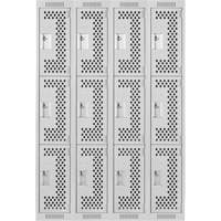 Clean Line Lockers, 3 -tier, Bank of 4, 48" x 12" x 72", Steel, Grey, Rivet (Assembled), Perforated Action Paper