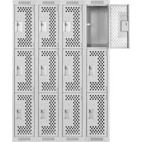 Clean Line Lockers, 3 -tier, Bank of 4, 48" x 12" x 72", Steel, Grey, Rivet (Assembled), Perforated Action Paper