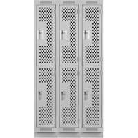 Clean Line Lockers, 2 -tier, Bank of 3, 36" x 15" x 76", Steel, Grey, Rivet (Assembled), Perforated Action Paper