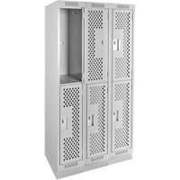 Clean Line Lockers, 2 -tier, Bank of 3, 36" x 15" x 76", Steel, Grey, Rivet (Assembled), Perforated Action Paper