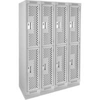 Clean Line Lockers, 2 -tier, Bank of 4, 48" x 15" x 76", Steel, Grey, Rivet (Assembled), Perforated Action Paper