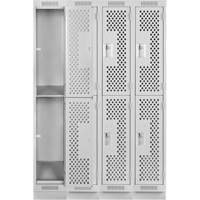 Clean Line Lockers, 2 -tier, Bank of 4, 48" x 15" x 76", Steel, Grey, Rivet (Assembled), Perforated Action Paper