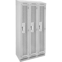 Clean Line Lockers, Bank of 3, 36" x 18" x 82", Steel, Grey, Rivet (Assembled), Perforated Action Paper