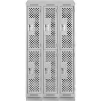 Clean Line Lockers, 2 -tier, Bank of 3, 36" x 15" x 82", Steel, Grey, Rivet (Assembled), Perforated Action Paper