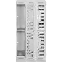 Clean Line Lockers, 2 -tier, Bank of 3, 36" x 15" x 82", Steel, Grey, Rivet (Assembled), Perforated Action Paper
