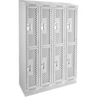 Clean Line Lockers, 2 -tier, Bank of 4, 48" x 15" x 82", Steel, Grey, Rivet (Assembled), Perforated Action Paper