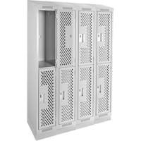 Clean Line Lockers, 2 -tier, Bank of 4, 48" x 15" x 82", Steel, Grey, Rivet (Assembled), Perforated Action Paper