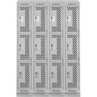 Casiers Clean Line, 3 niveaux, Bloc de 4, 48" x 18" x 82", Acier, Gris, Rivet (assembl&eacute;), Perfor&eacute; Action Paper