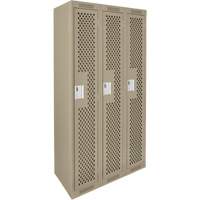 Clean Line Lockers, Bank of 3, 36" x 15" x 72", Steel, Beige, Rivet (Assembled), Perforated Action Paper